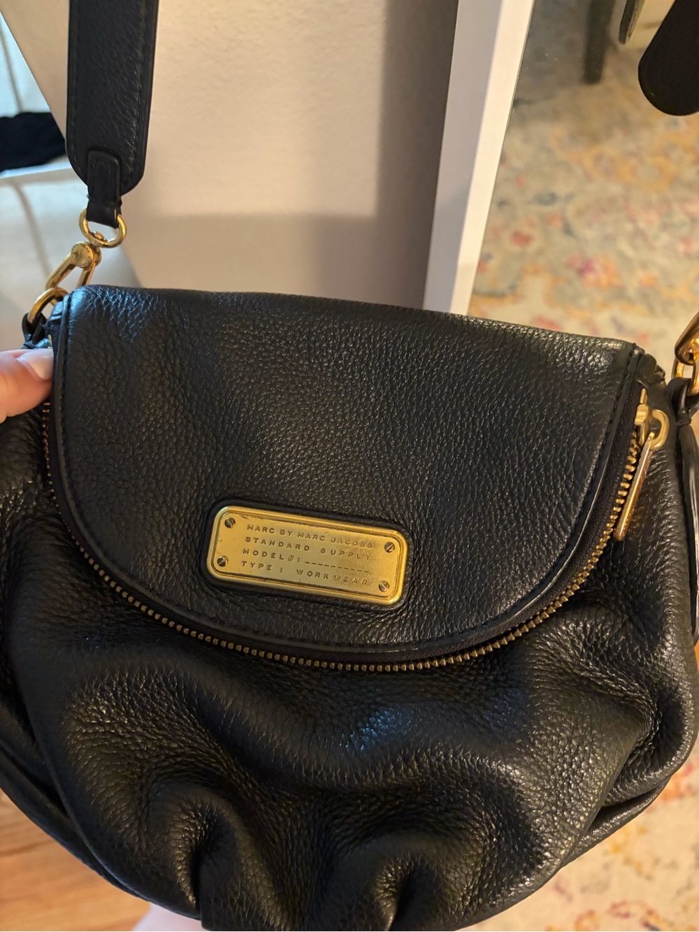 Marc by Marc Jacobs Black Pebbled Leather Gold-Plate Crossbody